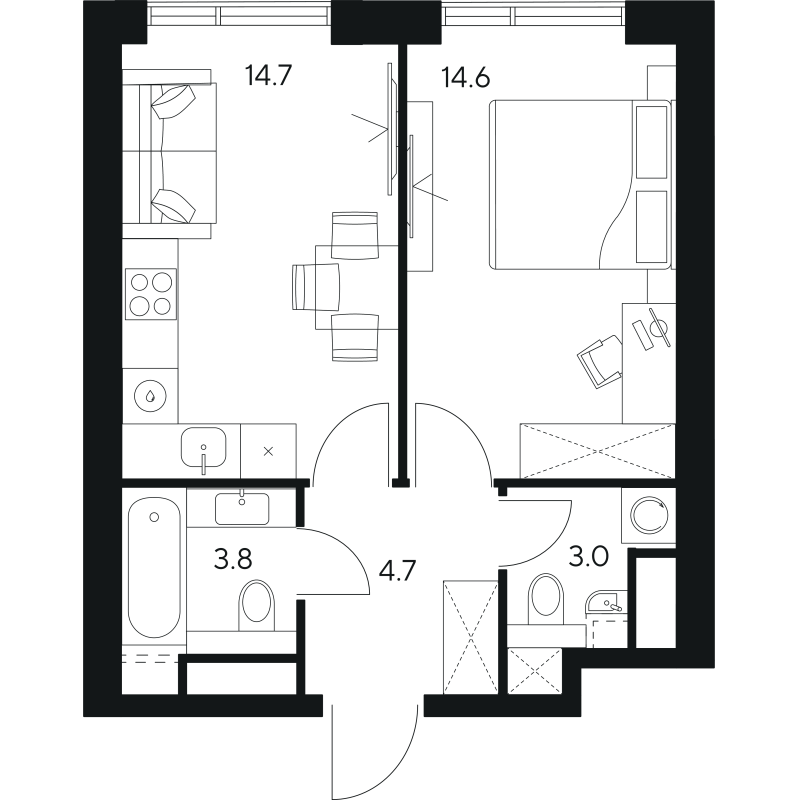 1 ккв 40,8 м²
