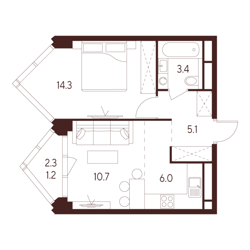 2 ккв (Евро) 40,7 м²