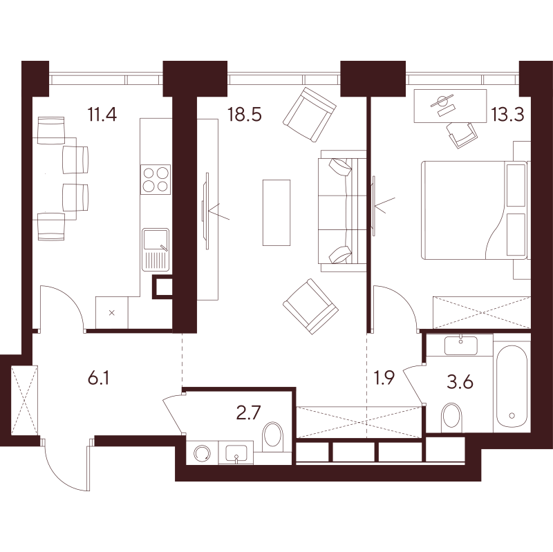 2 ккв 57,5 м²