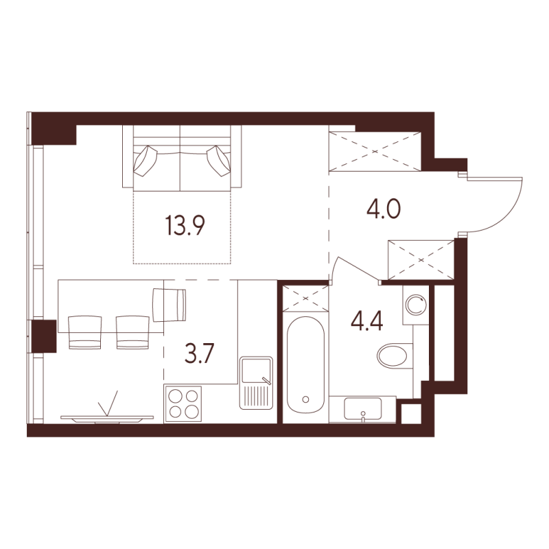 Студия 26 м²