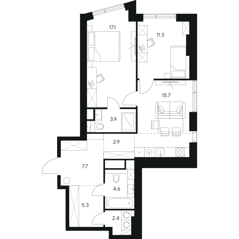 3 ккв (Евро) 70,9 м²