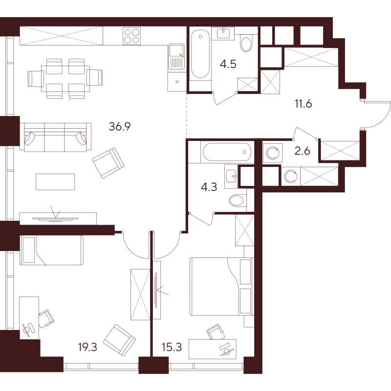 3 ккв (Евро) 94,5 м²