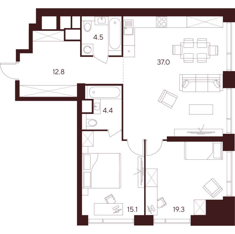 3 ккв (Евро) 93,1 м²