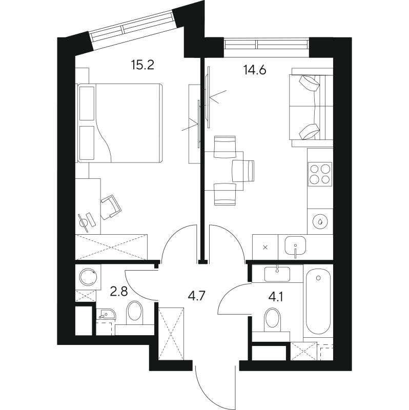 2 ккв (Евро) 41,4 м²