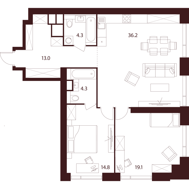 3 ккв (Евро) 91,7 м²