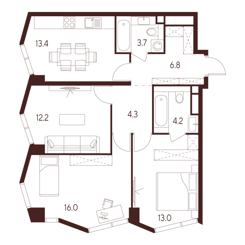 3 ккв 73,6 м²