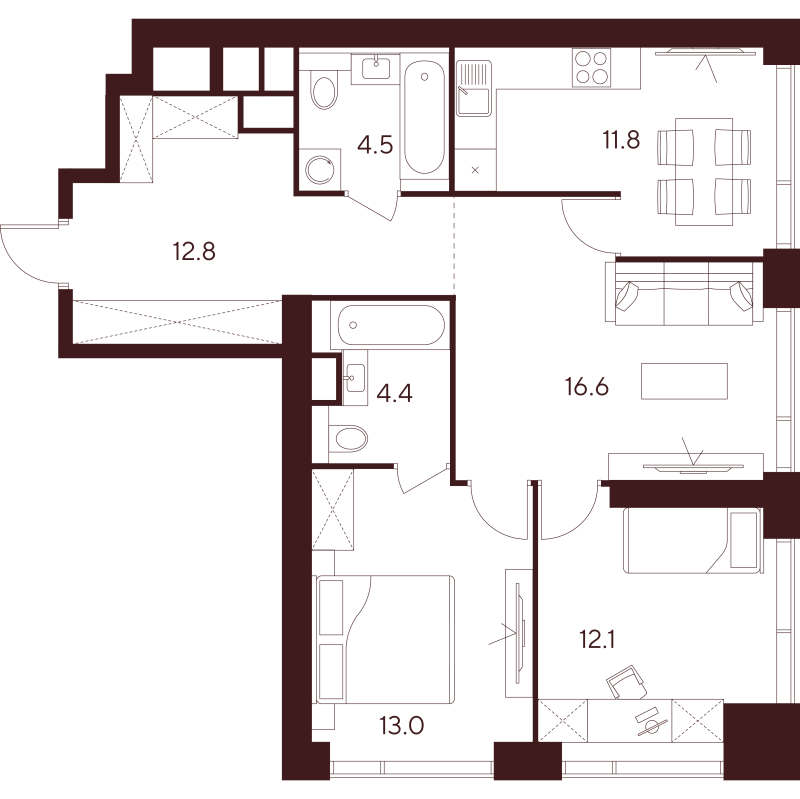 3 ккв 75,2 м²