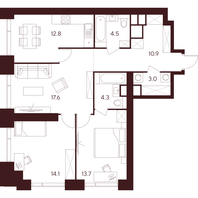 3 ккв 80,9 м²