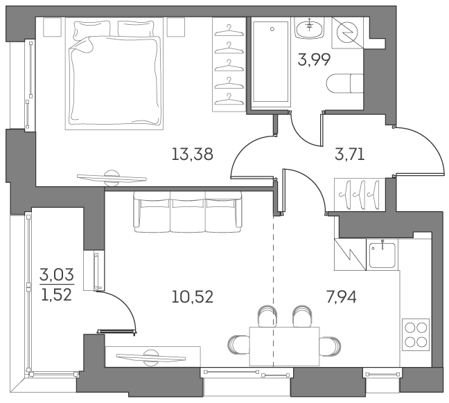 2 ккв (Евро) 41,1 м²