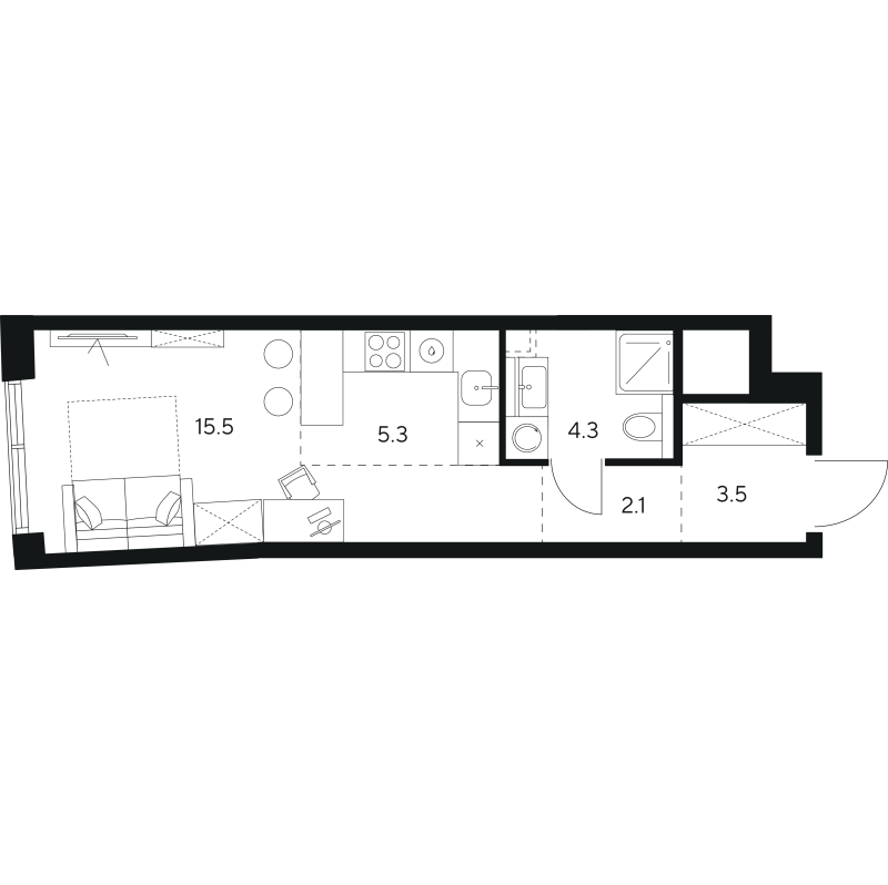 Студия 30,7 м²