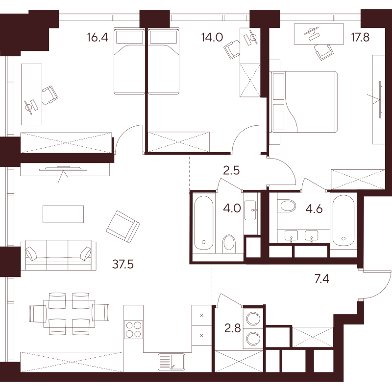 4 ккв (Евро) 107 м²