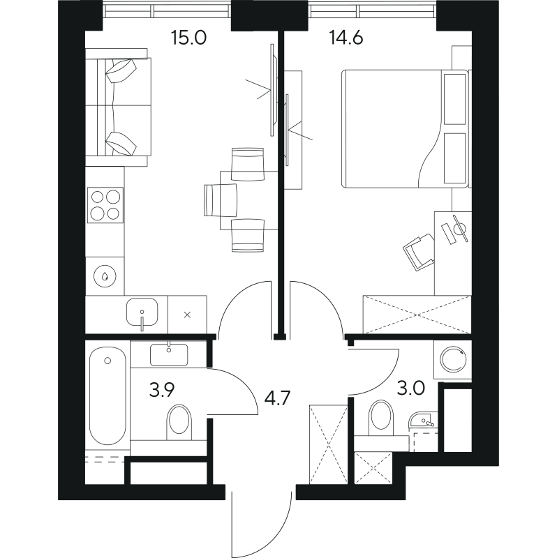 2 ккв (Евро) 41,2 м²