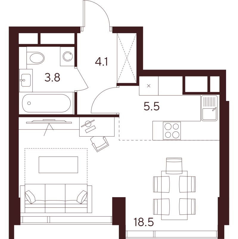 Студия 31,9 м²