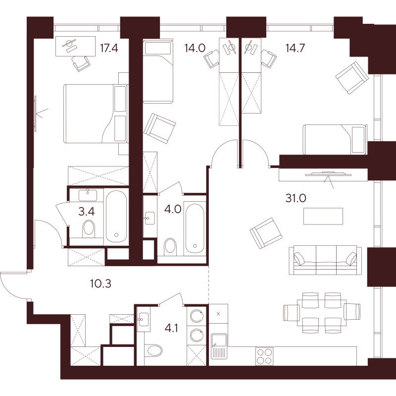 4 ккв (Евро) 98,9 м²