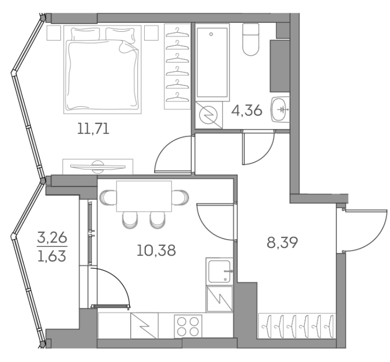 1 ккв 36,5 м²