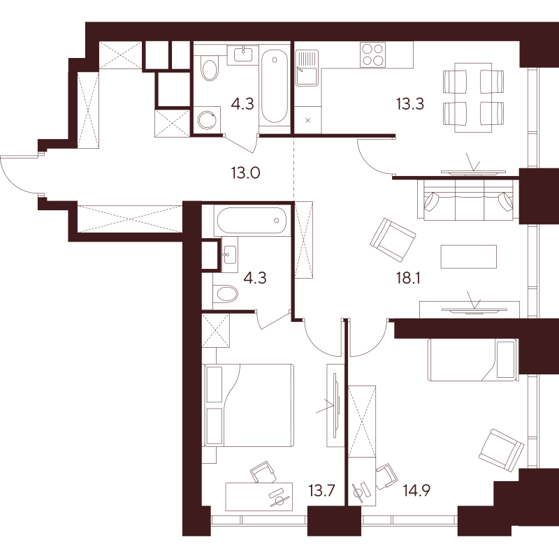 3 ккв 81,6 м²