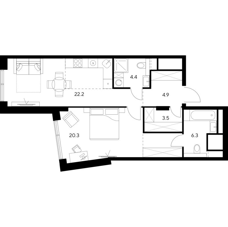 2 ккв (Евро) 61,6 м²