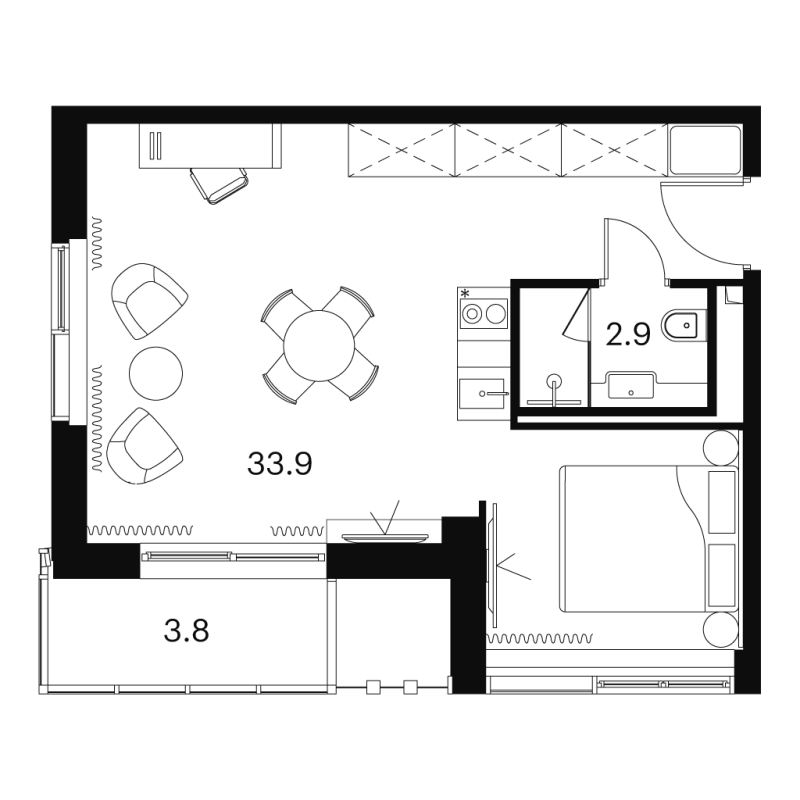 Студия 40,6 м²