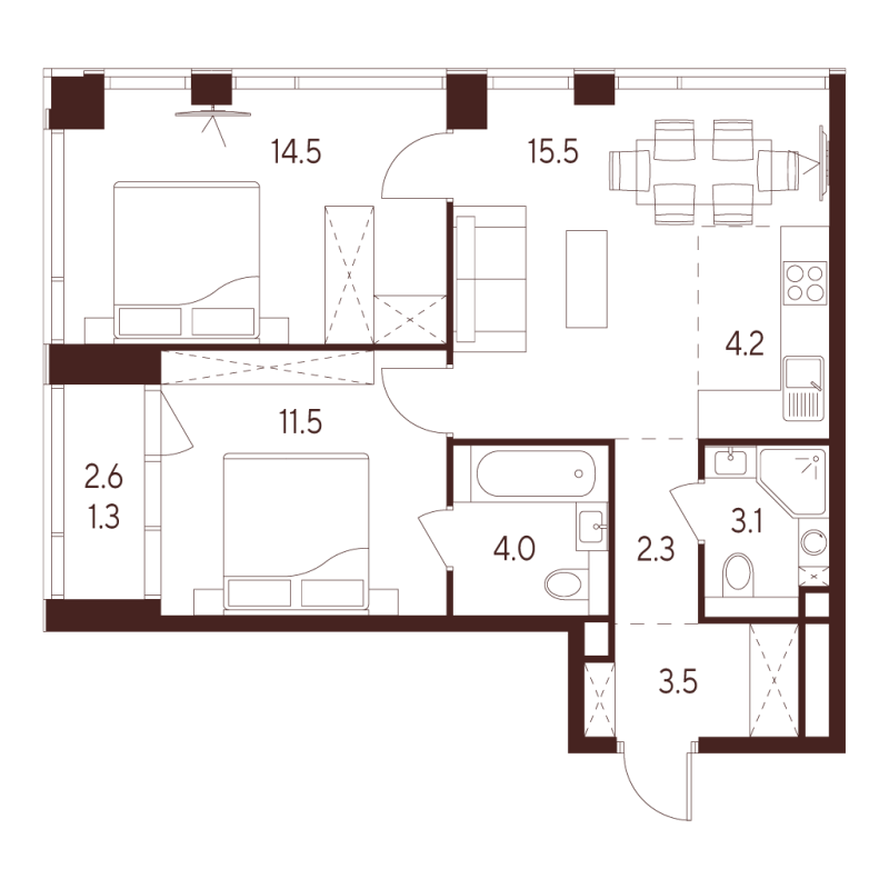 3 ккв (Евро) 59,9 м²