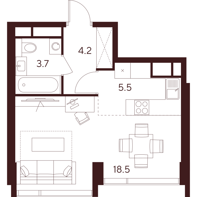 Студия 31,9 м²