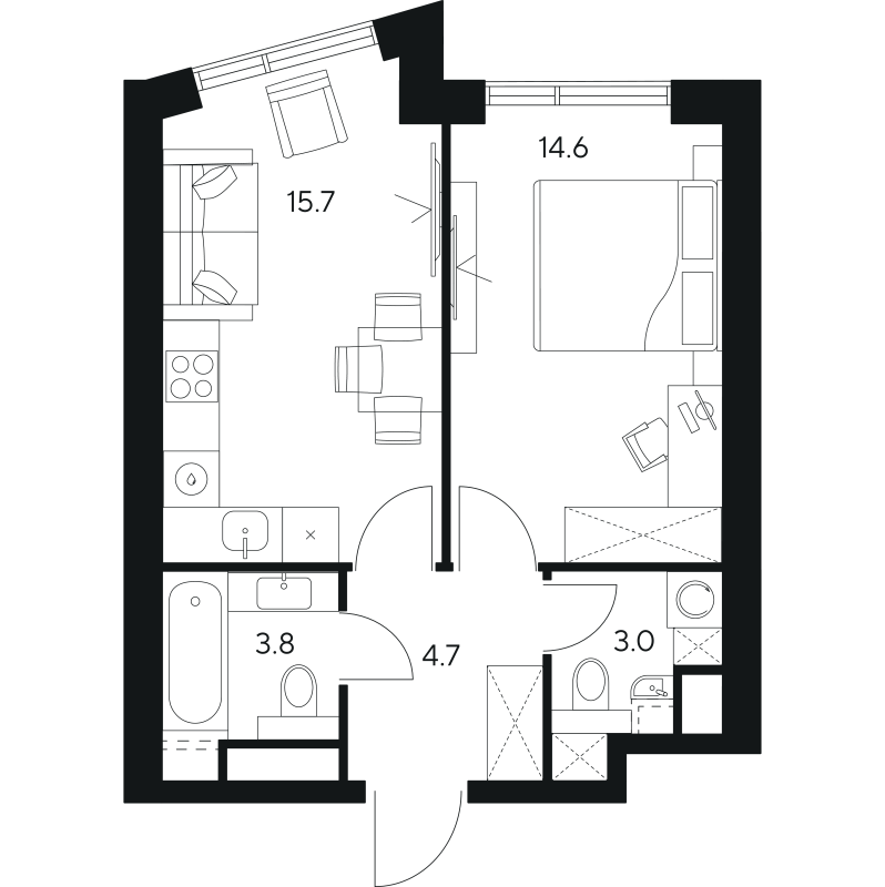 2 ккв (Евро) 41,8 м²