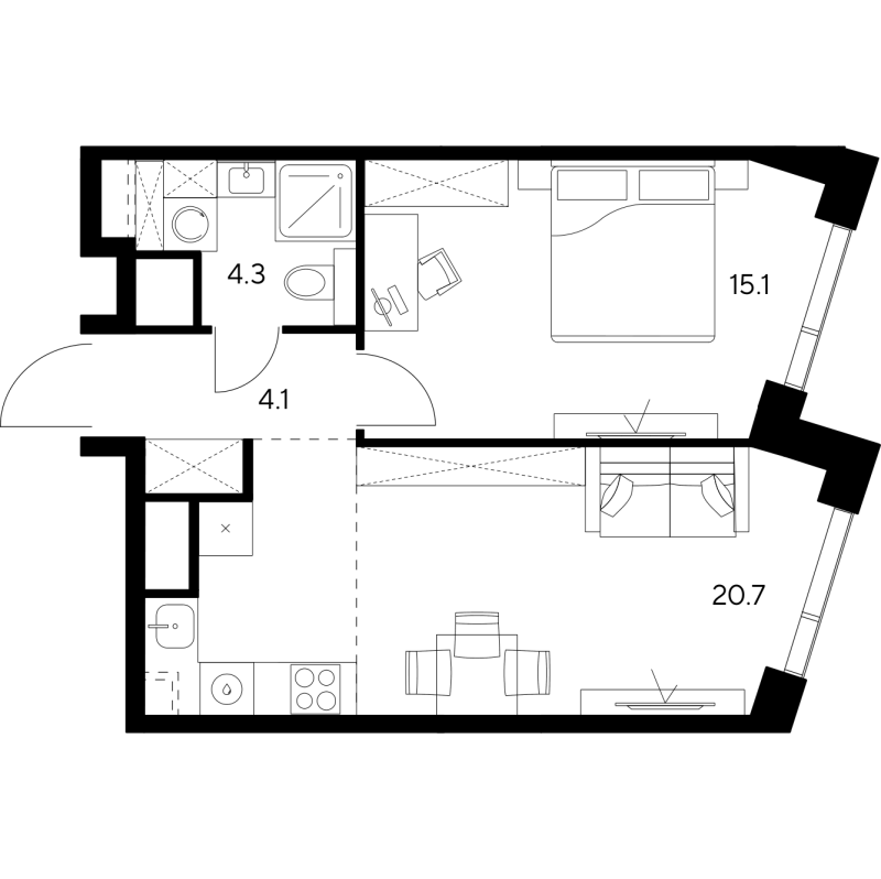 2 ккв (Евро) 44,2 м²