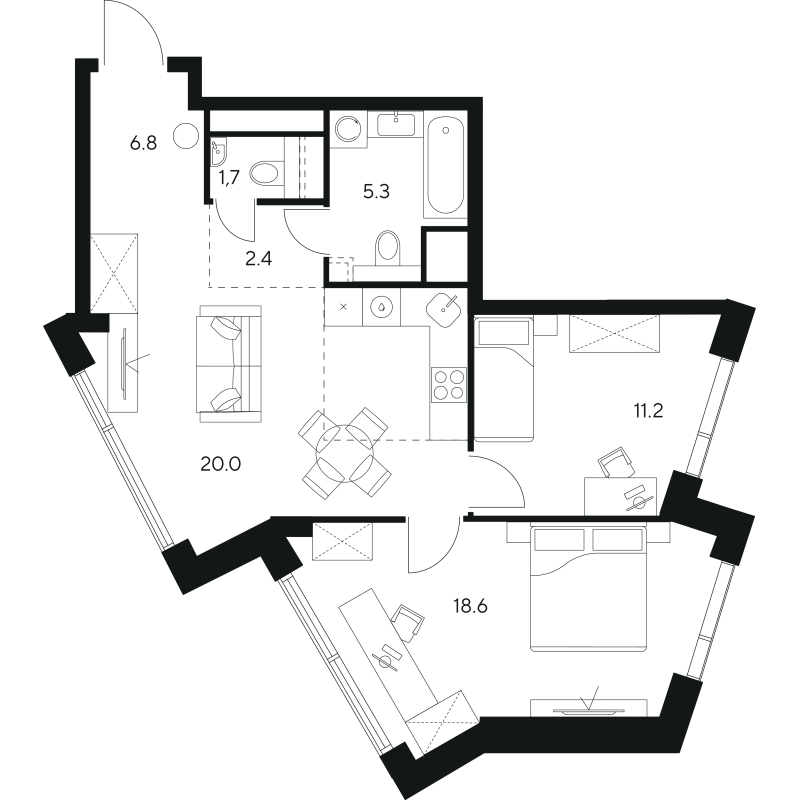 3 ккв (Евро) 66 м²