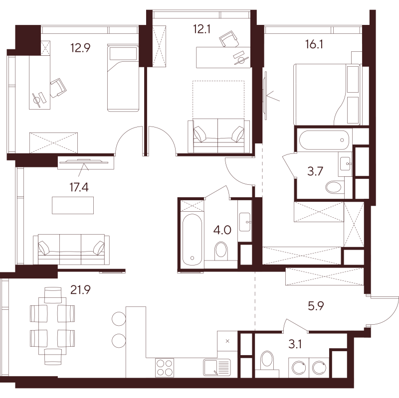 4 ккв (Евро) 97,1 м²