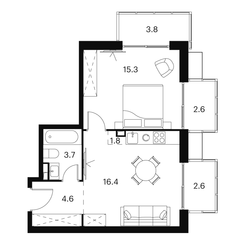 2 ккв (Евро) 51,1 м²