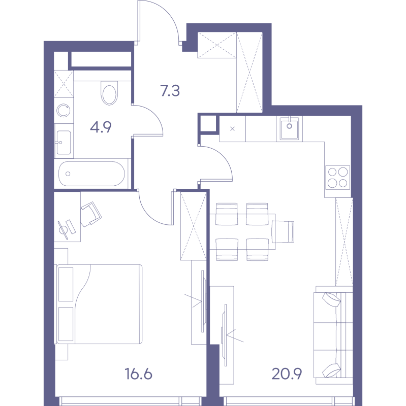 2 ккв (Евро) 49,7 м²