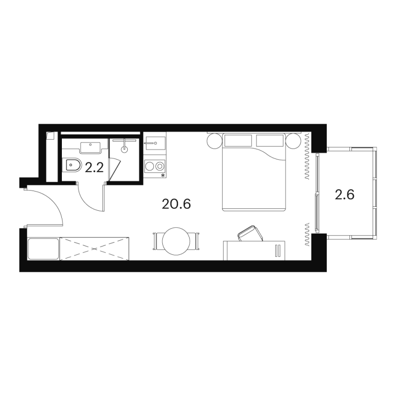 Студия 25,4 м²
