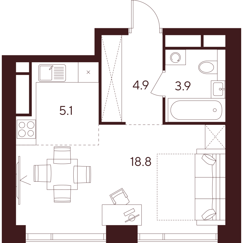 Студия 32,7 м²