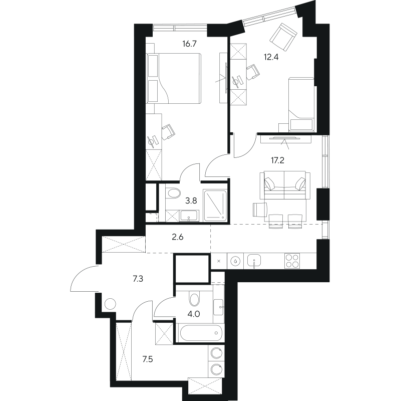 3 ккв (Евро) 71,5 м²