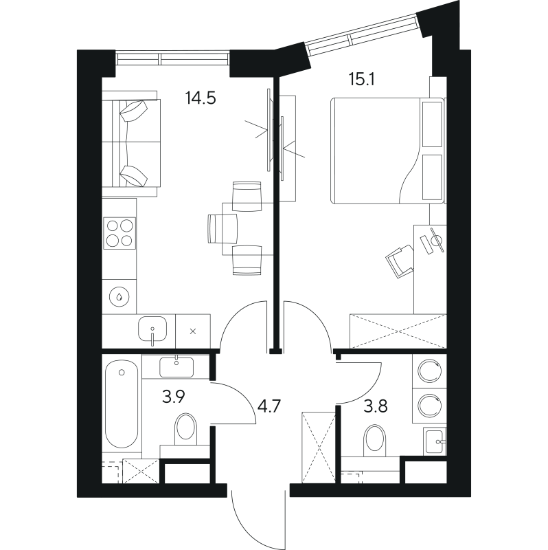2 ккв (Евро) 42 м²