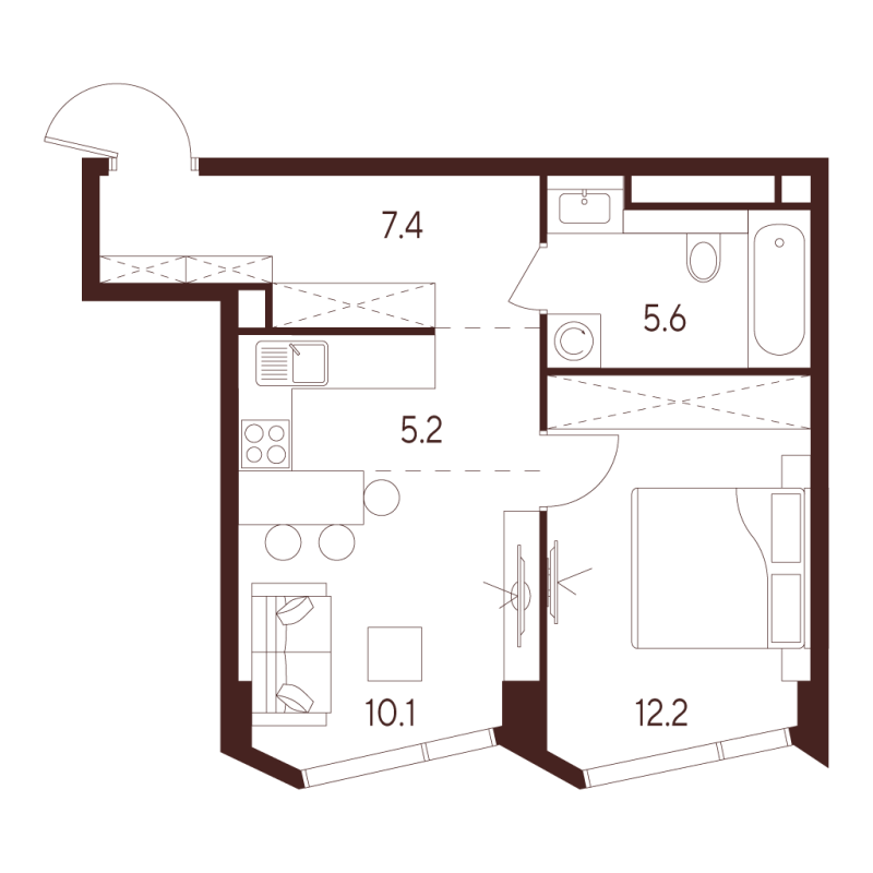 2 ккв (Евро) 40,5 м²