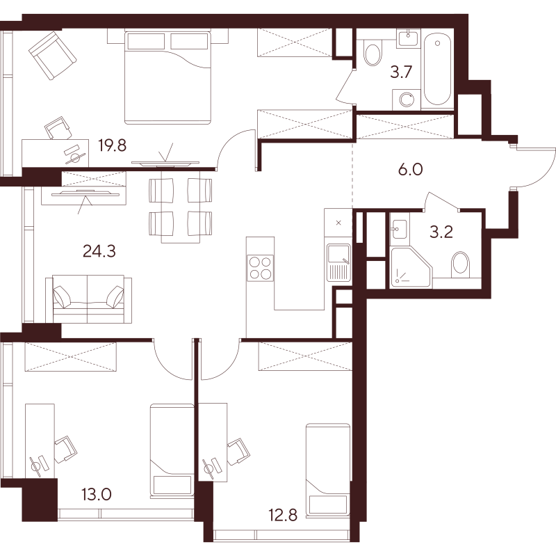 4 ккв (Евро) 82,8 м²