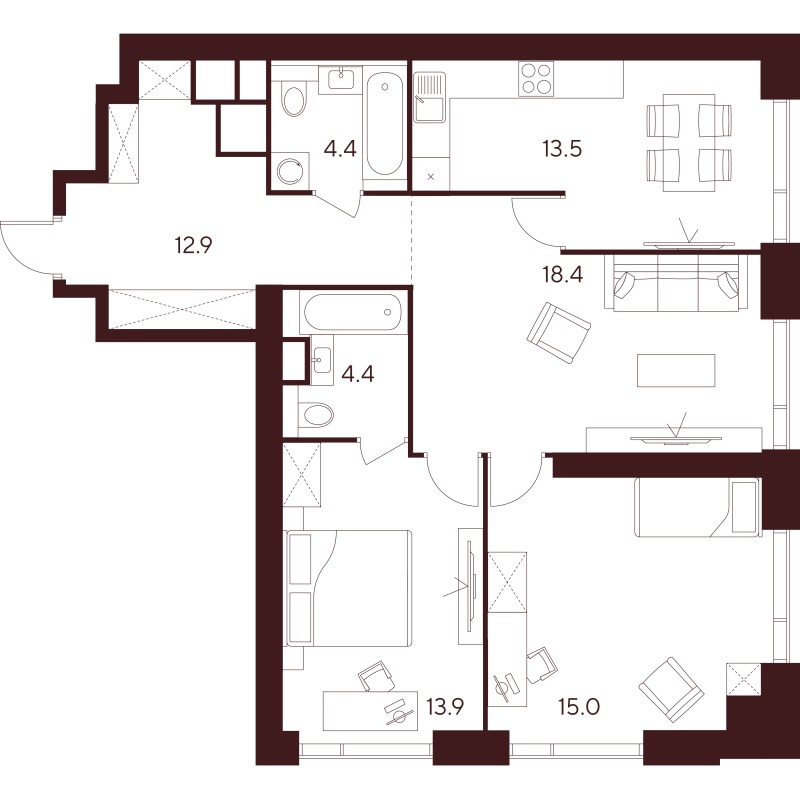 3 ккв 82,5 м²