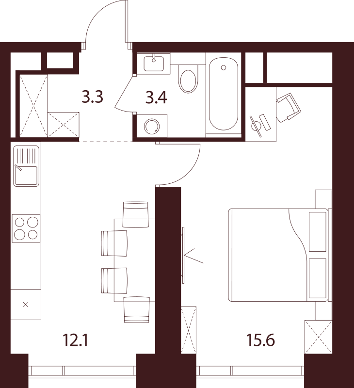1 ккв 34,4 м²