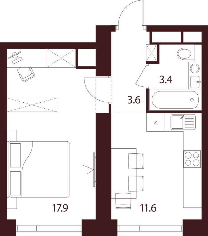 1 ккв 36,5 м²