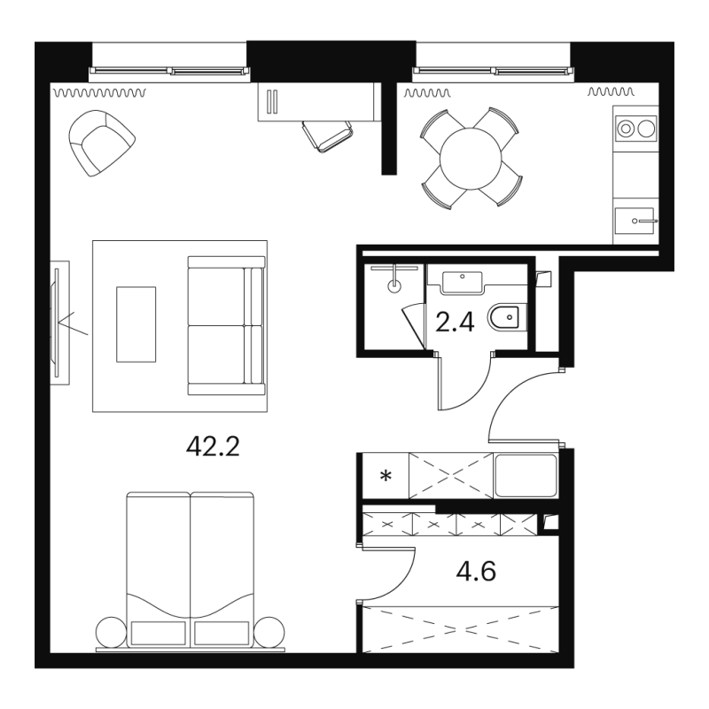Студия 49,2 м²