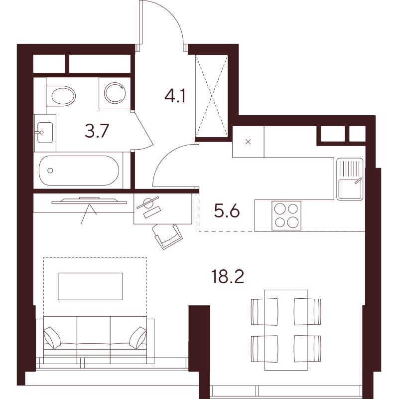 Студия 31,6 м²