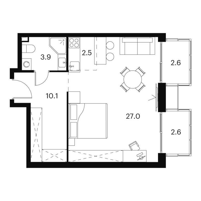 Студия 48,7 м²