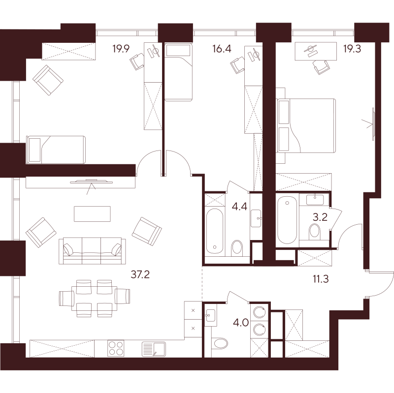 4 ккв (Евро) 115,7 м²