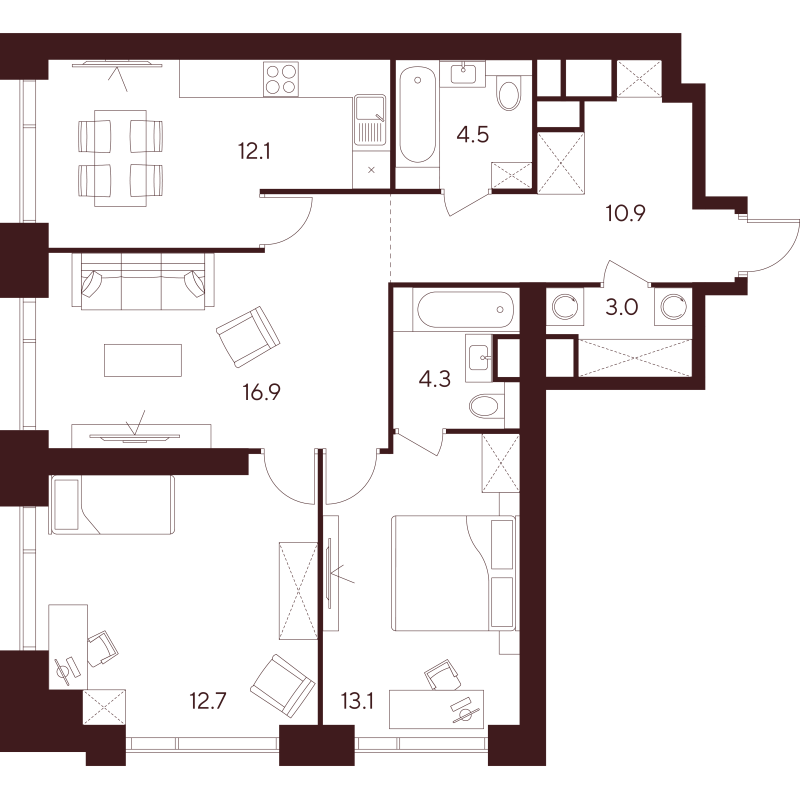 3 ккв 77,5 м²