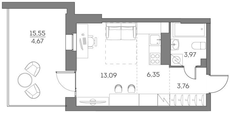 Студия 31,8 м²
