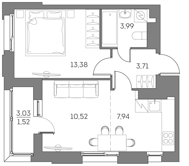 2 ккв (Евро) 41,1 м²