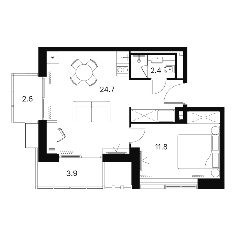 2 ккв (Евро) 45,4 м²