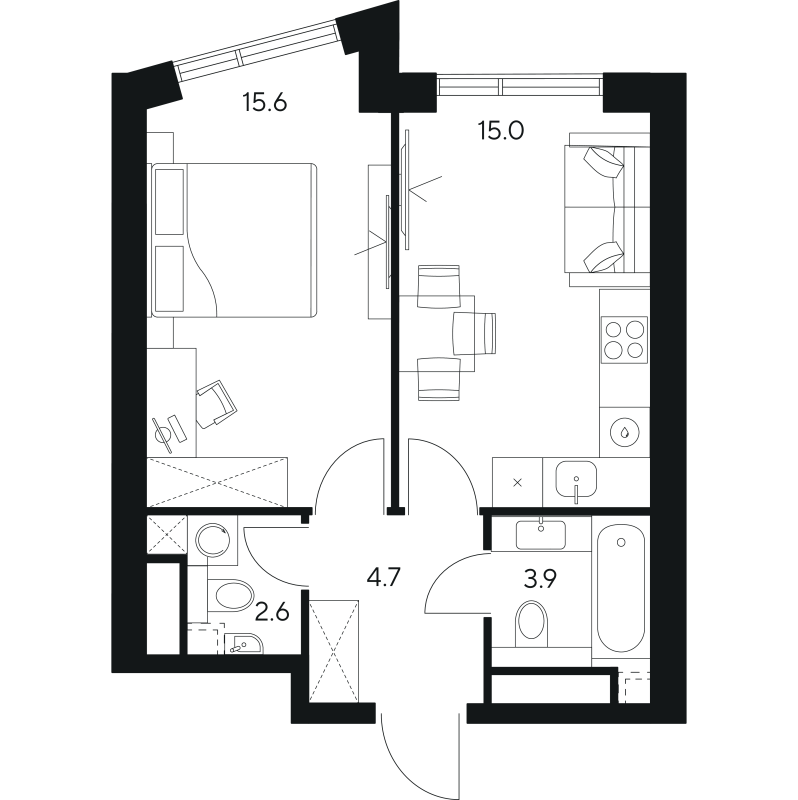 2 ккв (Евро) 41,8 м²