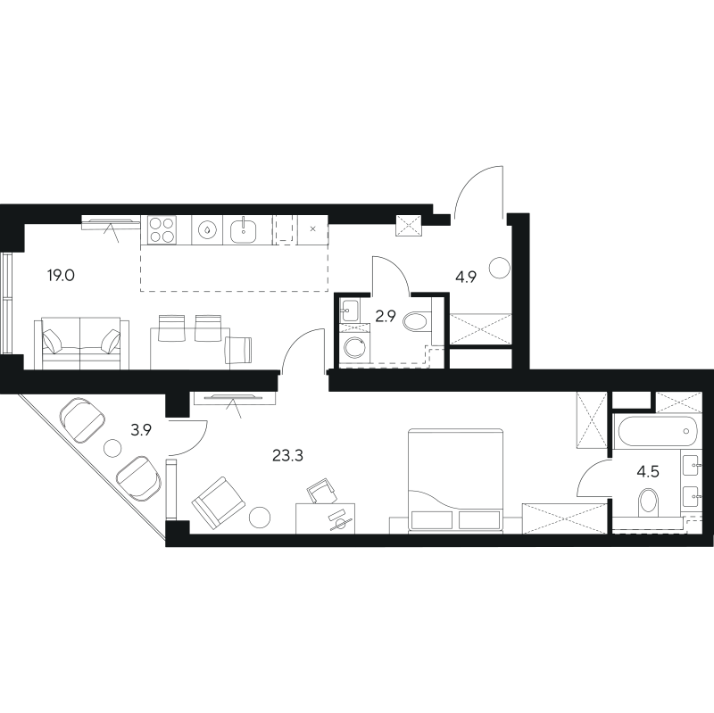 2 ккв (Евро) 58,5 м²