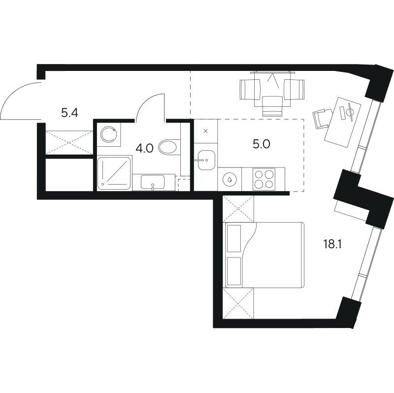Студия 32,5 м²
